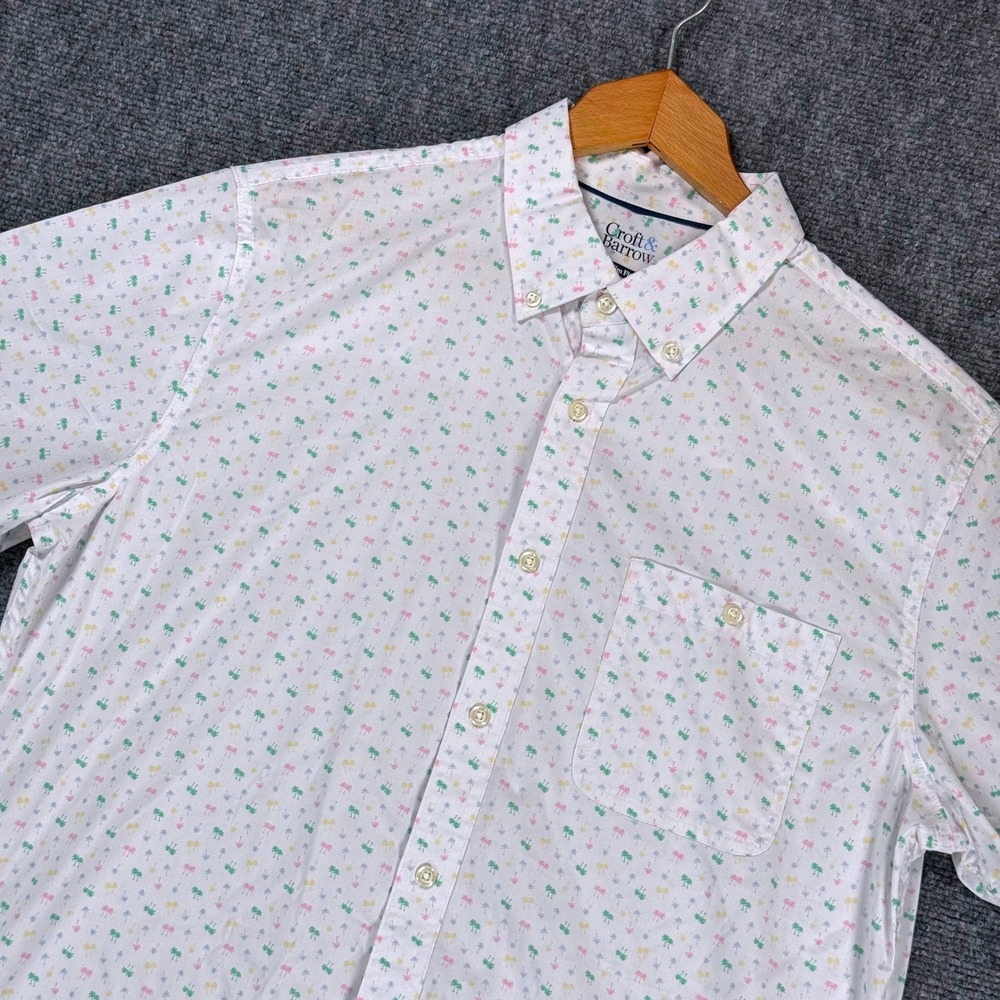 Croft & Barrow Men's Large White Palm Tree Slim Fit Performance Button Up